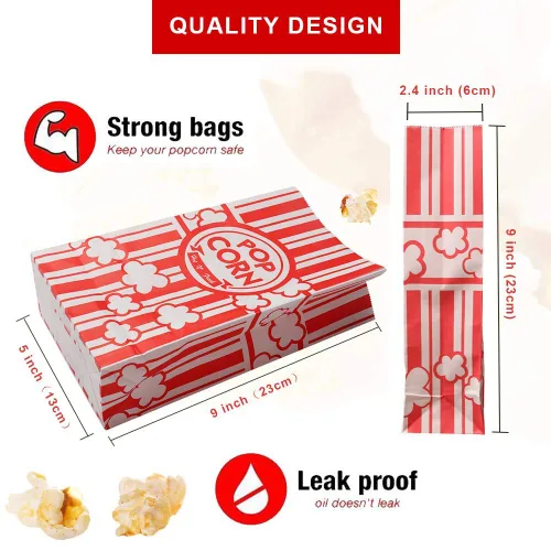 Miniatura 3 de Bolsas de palomitas de maíz, bolsas de papel para palomitas de maíz con parte inferior plana de 2 onzas para la familia, noche de cine, béisbol