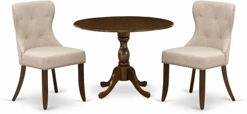 Miniatura 15 de East West Furniture DMSI3-ABK-48 - Juego de mesa de comedor de 3 piezas para espacios pequeños que contiene una mesa de comedor redonda con gotas