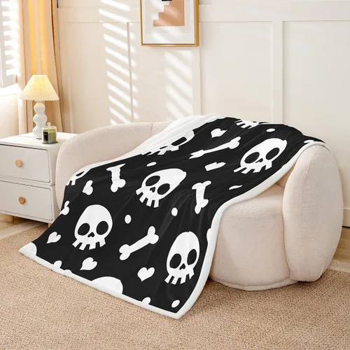 Miniatura 3 de Skull Flannel Fleece Throw Blanket 40"x50" Cartoon Skulls Fuzzy Blanket for Sofa Couch Love Hearts Polka Dots All Season Bed Blankets Plush