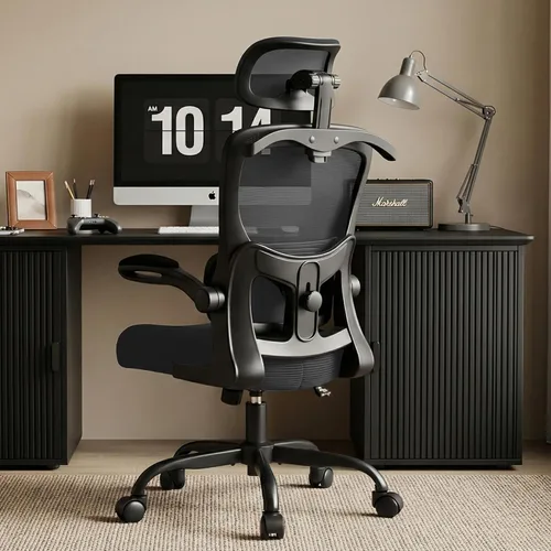 AreShark Silla de Oficina Ergonómica con Soporte Lumbar Ajustable y Gancho para Cabezal, Silla de Malla Respirable de Respaldo Alto con Ruedas,