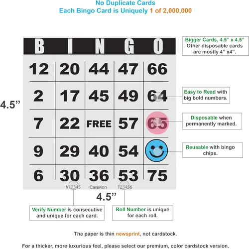 Miniatura 2 de 200 tarjetas de bingo, grandes 4.5 x 4.5 pulgadas, hojas de bingo de papel, desechables o reutilizables para Daubers o fichas