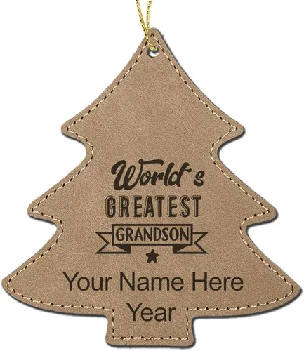 Miniatura 4 de LaserGram Personalized Christmas Ornament, World's Greatest Grandson, Faux Leather, Custom Laser Engraved Gift Idea (Tree Shape, Black)