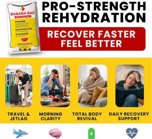 Miniatura 2 de Banana Bag Oral Solution Paquetes de recuperación: 5 paquetes de naranja dulce Una mezcla refrescante de electrolitos, vitamina C y complejo B