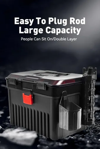 KINGDOM Caja de almacenamiento de equipo de pesca anticaídas y resistente a la presión, capacidad de dos capas, hebilla independiente de 4.0 lbs