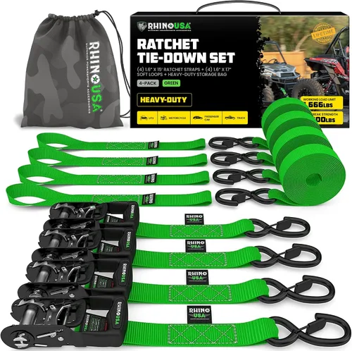 Miniatura 17 de Kit de correas de trinquete de Rhino USA, con resistencia a la rotura de 5,208 lbs - Incluye amarres de trinquete resistentes con asas acolchadas