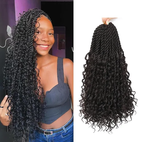 Miniatura 7 de Cabello senegalés de ganchillo con extremos rizados, 12 pulgadas, 8 paquetes de cabello bohemio de ganchillo con rizos de diosa, rizos de ganchillo