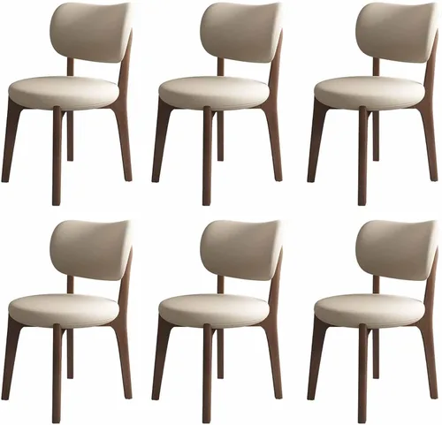 Miniatura 50 de Juego de 2 sillas de comedor tapizadas de cuero suave, sillas de comedor de madera maciza, con asiento acolchado y patas de madera para cocina, sala