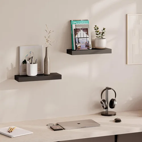 Miniatura 2 de Ballucci Estantes flotantes, juego de 2 estantes de pared de madera de 16 pulgadas con soportes invisibles para baño, sala de estar, dormitorio