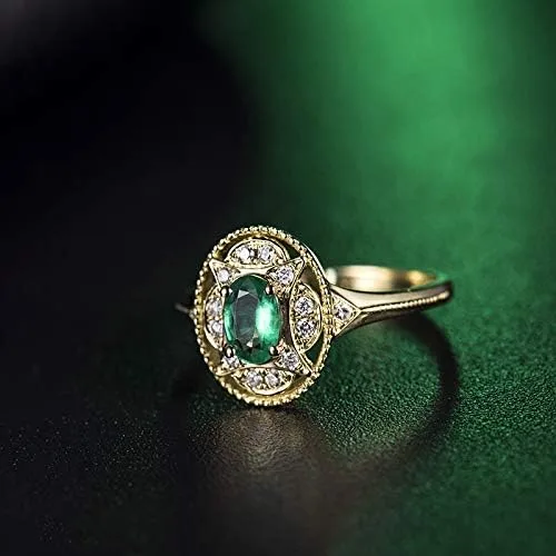 Miniatura 6 de Anillo de oro amarillo de 14 quilates con diamantes naturales de esmeralda para mujer, compromiso de compromiso de boda, aniversario de promoción