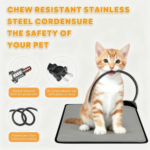 Miniatura 2 de Almohadilla térmica para mascotas para gatos y perros, almohadilla térmica eléctrica segura para gatos con cable resistente a las masticaciones