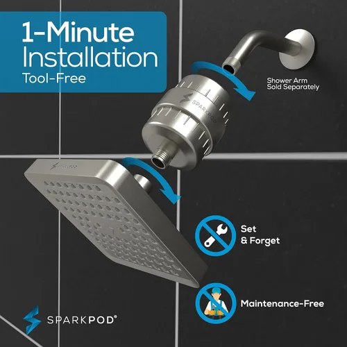 Miniatura 61 de SparkPod Juego de cabezal de ducha filtrado de lujo de 23 etapas, reduce el cloro y los metales pesados, filtro de regadera de alta presión