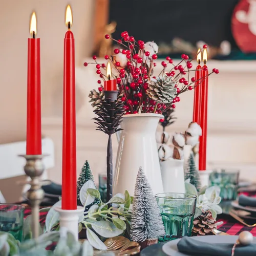 Miniatura 2 de WPONSZU Paquete de 14 velas altas de color rojo de 10 pulgadas sin perfume sin goteo para Navidad, día de San Valentín, cena, fiesta, cumpleaños