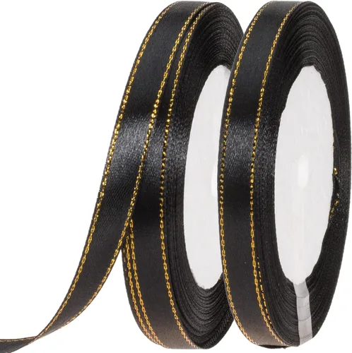 Miniatura 8 de YASEO Cinta de satén negra de 25 yardas y 1 pulgada con bordes dorados, cintas de tela con borde dorado para envolver regalos y manualidades