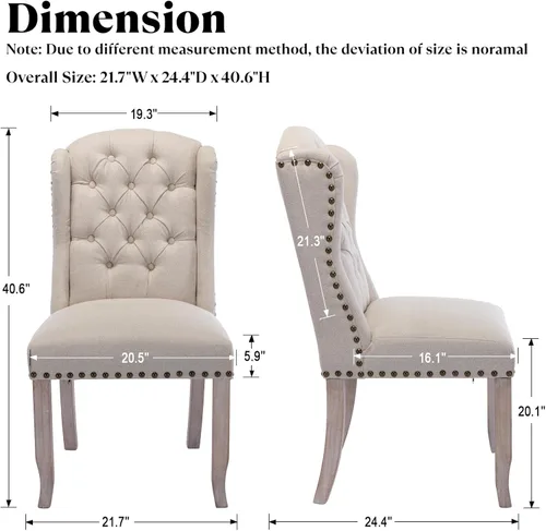 Miniatura 2 de Ya-Home Juego de 2 sillas de comedor copetudas, sillas de comedor tapizadas de lino, sillas de comedor modernas de mediados de siglo con adornos