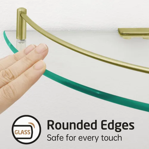 Miniatura 4 de KES Estante para esquina de vidrio para baño con barandilla de vidrio templado y soporte de pared flotante SUS 304 de acero inoxidable en oro Oro