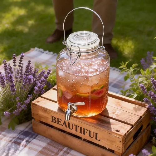 Miniatura 4 de Dispensador de bebidas de vidrio para fiestas, dispensador de bebidas de 1 galón con espita y asa, dispensador de agua de vidrio, dispensadores