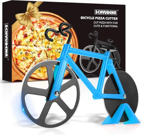 Cortador de Pizza con Forma de Bicicleta - Regalos para Ciclistas, Hombres, Papá, Amantes de las Bicicletas - Divertidos Gadgets de Cocina - Azul
