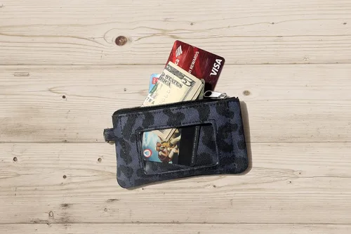 Miniatura 3 de DQL Llavero de cartera con estampado de leopardo, funda de identificación con cremallera, llavero de cartera de identificación