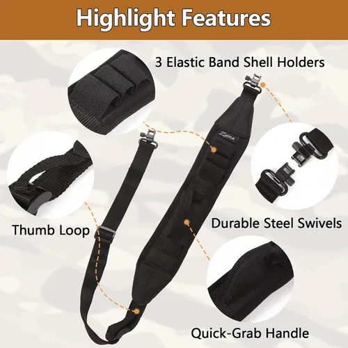 Miniatura 3 de ZYLORA Shotgun Sling with Quick-Grab Handle, 3 Shell Holders and Swivels Fits 12 gauge shotguns with swivel studs; Neoprene comfort pad