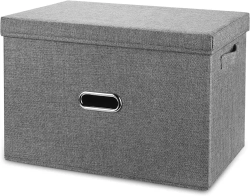 Miniatura 21 de Papeleras grandes plegables de tela de lino, con tapa y asas extraíbles, organizador de cajas de almacenamiento lavables, cubos con cubierta
