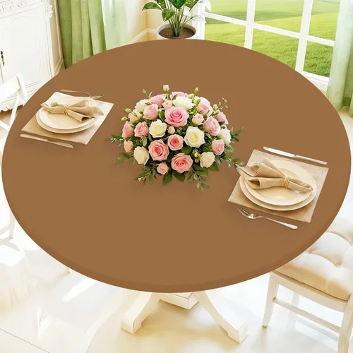 Miniatura 41 de Moosfor Mantel redondo de elastano, elástico ajustable impermeable para mesas de 18 a 24 pulgadas, mantel de picnic elástico lavable para Azul