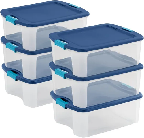 Miniatura 11 de Sterilite Paquete de 12 contenedores de almacenamiento de plástico transparente con tapas de pestillo y asas de agarre completo, 12 galones