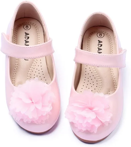 ADAMUMU Zapatos de vestir para niñas con flores, zapatos para niña de las flores para boda, lindos zapatos tipo Mary Jane con flor de gasa,