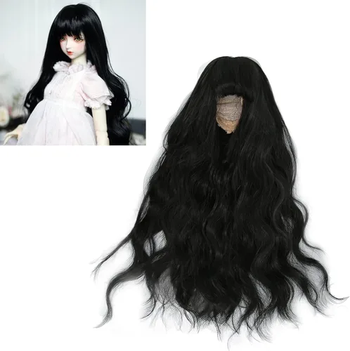 Miniatura 2 de Tgoon Peluca de muñeca, peluca de muñeca, peluca de muñeca, peluca rizada con fleco térmico para muñeca de vestir (negro)