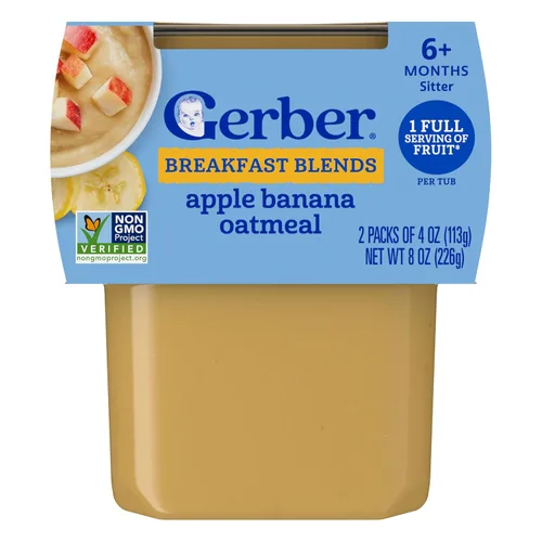 Gerber Stage 2 Comida para bebés, Puré de Manzana y Plátano con Avena en Tubos, El Hierro Ayuda al Desarrollo Cerebral, Sin Colorantes ni Sabores