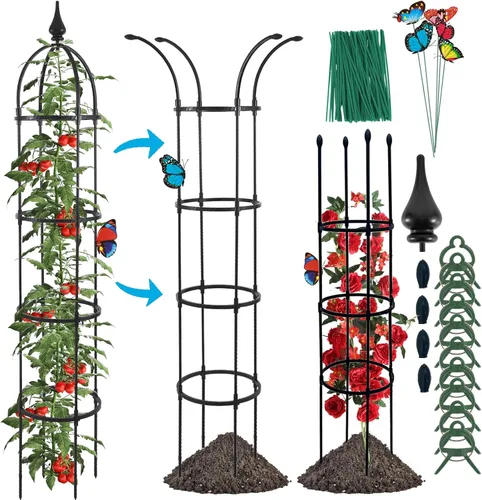 WellSign Enrejado de obelisco de jardín para plantas trepadoras al aire libre, 6.6 pies de alto con revestimiento de metal inoxidable con lazo