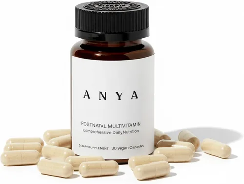 ANYA Multivitamínico posparto, vitamina posnatal para mujeres lactancia, 30 cápsulas – Vitaminas A, C, D3, zinc, B12, biotina, folato y hierro –