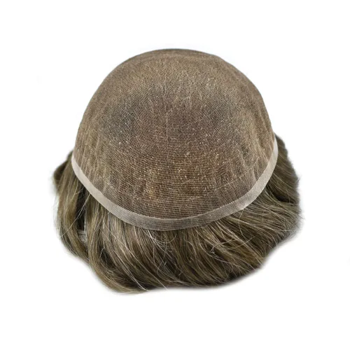Miniatura 4 de Pieza de pelo tipo tupé para hombres, encaje suizo suave, cabello humano real, tupé para hombres, unidades de cabello con nudo blanqueado, sistema