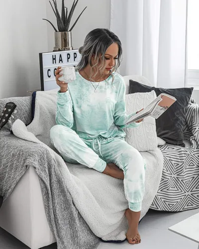 Miniatura 50 de Prettygarden - Conjunto de pijama de dos piezas para mujer, diseño de teñido anudado, sudadera informal de manga larga con pantalones largos, ropa