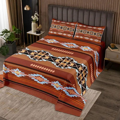 Miniatura 22 de Erosebridal Juego de colcha étnica tribal con flechas geométricas aztecas, acolchado occidental, tribu africana, exótico, atrapasueños, plumas