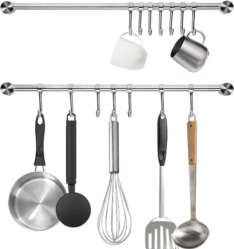 Audmore Estante para utensilios de cocina, 2 unidades, ollas y sartenes de 15.6 pulgadas, estante colgante de pared, tapa de acero inoxidable 304, 7