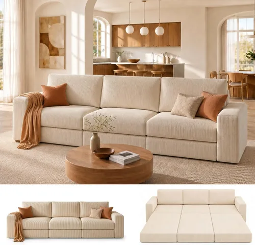 Miniatura 15 de Sofá seccional modular, 120.47" Sofá seccional moderno en forma de nube con chaise en L, cómodo sofá mullido de corduroy con asiento profundo, sofás