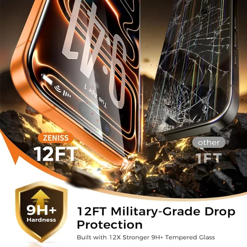 Miniatura 2 de NeverBreak Dureza 9H+ para Protector de Pantalla iPhone 17 Pro Protección de Grado Militar 12FT (Resistencia a Rayones, Roturas, Caídas) Vidrio