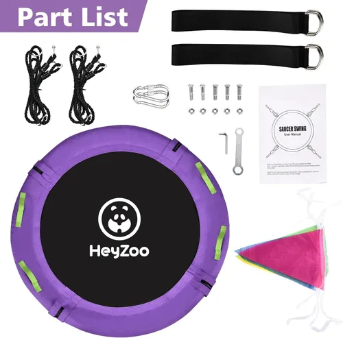 Miniatura 6 de HeyZoo Columpio de Árbol, Columpio Platillo de 40 Pulgadas para Niños, Capacidad de Peso de 900 Libras, con Correas Colgantes Ajustables, para Patio