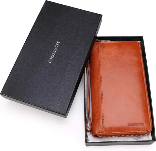 Miniatura 7 de DORISJACKY Cartera de cuero para mujer con bloqueo RFID gran capacidad cremallera alrededor de las bolsas de viaje