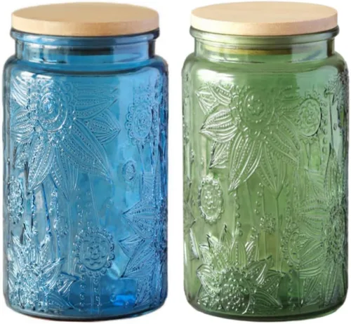 Miniatura 16 de ANSQU Tarro de vidrio azul, recipiente de vidrio vintage de 23.7 FL OZ con tapa hermética, tarro para caramelos/recipiente para azúcar para despensa