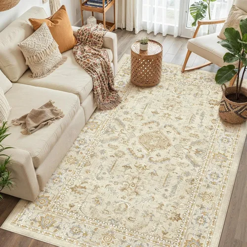 Miniatura 66 de PureCozy Alfombra de área beige de 2 x 3 pulgadas, lavable, vintage, pequeña, para entrada, cocina, suave, retro, floral, de pelo bajo, tapete