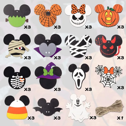 Miniatura 3 de 46 piezas adornos colgantes de madera de ratón de Halloween, rebanadas de madera de ratón con cuerdas para fiesta de Halloween, adorno colgante