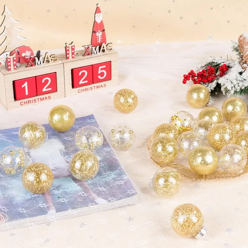 Miniatura 8 de 30 adornos de bola de Navidad transparentes inastillables, esferas decorativas de Navidad, esferas delicadas decoraciones (1.97''/50mm, dorado)