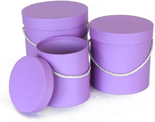Miniatura 4 de UNIKPACKAGING Caja de flores redonda de alta calidad, cajas de regalo para arreglos florales y de regalo, juego de 3 piezas (lavanda)