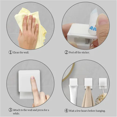 Miniatura 4 de 4 soportes para pasta de dientes, clip de limpiador facial, gancho de pared adhesivo para colgar limpiador, toalla, llavero, soporte de gancho