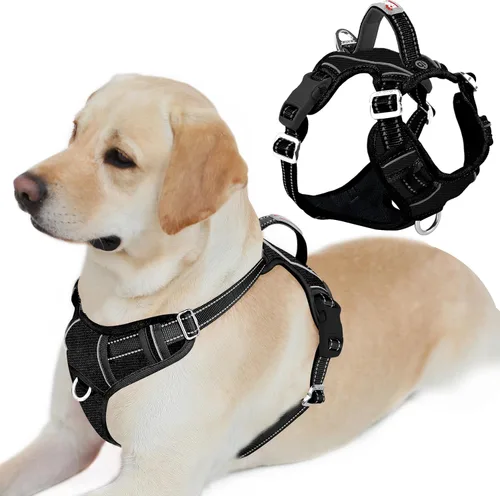 Miniatura 12 de BARKBAY Arnés para perro sin tirones con bolsillo para etiqueta de identificación, resistente, reflectante, fácil control para perros grandes