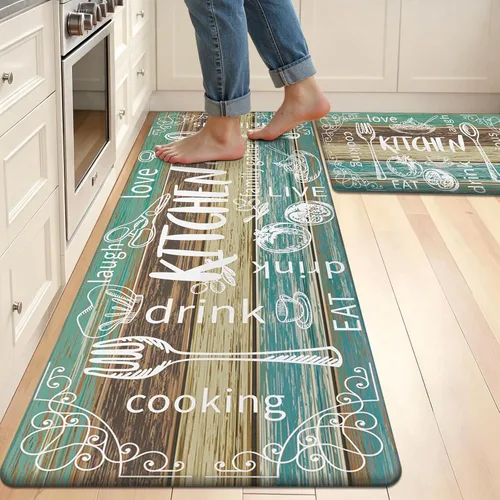 Miniatura 14 de HEBE Juego de 2 tapetes de cocina gruesos y antifatiga acolchados para el suelo, alfombras impermeables antideslizantes, cómodos tapetes de chef