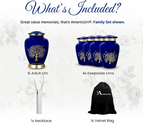 Miniatura 5 de AmericUrn Blue Tree of Life Urnas de Cremación Personalizadas con Grabado Personalizado para Cenizas Humanas – Conjunto Memorial para Adultos