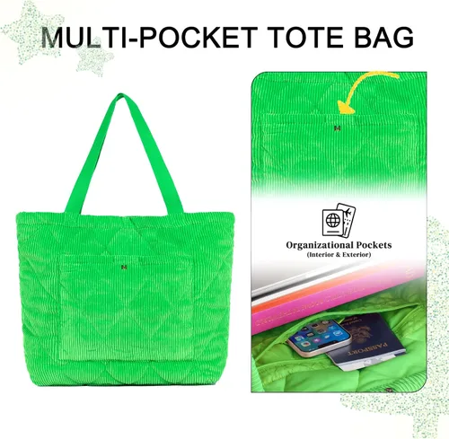 Miniatura 4 de mikahki Large Tote Bag for Women, Corduroy Tote Bags Women Travel Bags Handbags Shoulder Bag for Gym, Work, Travel