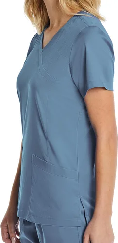 Miniatura 4 de Mock Wrap Scrub Top para las mujeres 2 bolsillos 4-Way Stretch para Medical Dental Spa EL9115